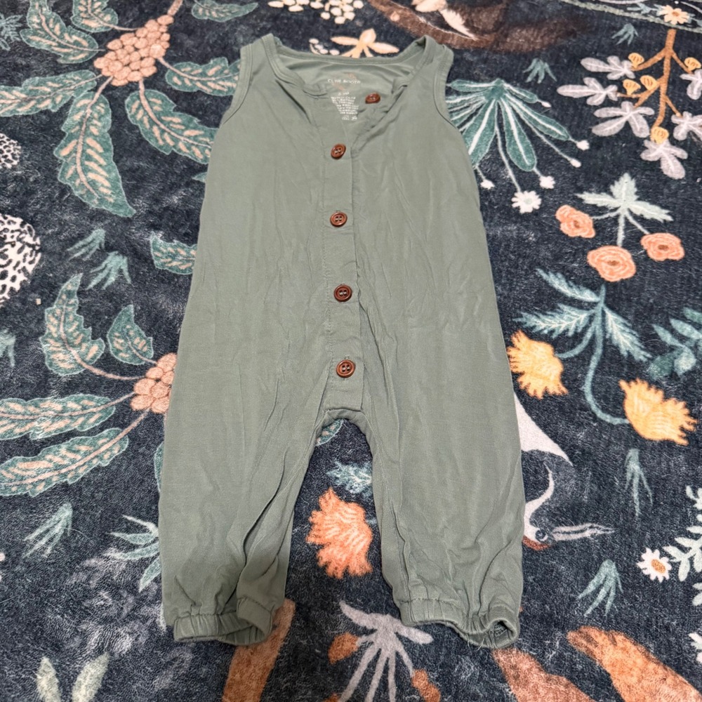 Cutie Bootie Sage Green Bamboo Sleeveless Romper Baby 0-3M Button Front Jumpsuit
